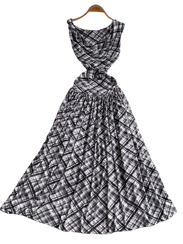 Robe d'été pour femmes, ligne a, taille haute, plissée, amincissante, jupe mi-longue, longueur au sol, Dr