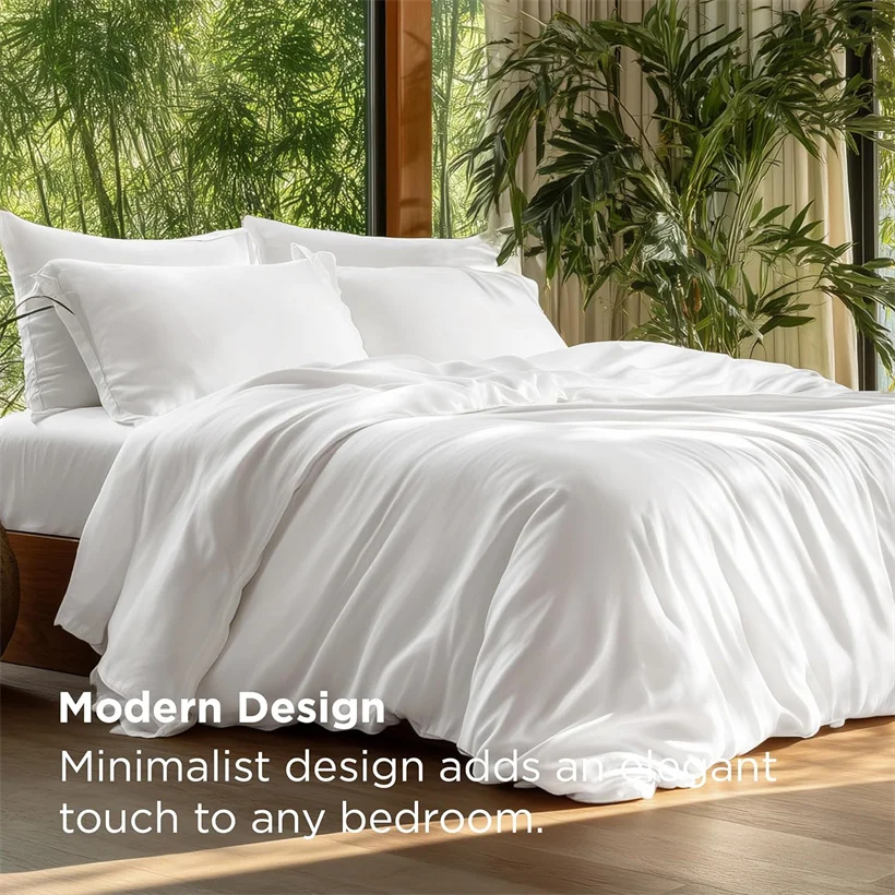 

Silky 100% Bamboo Bedding Set Organic Pure Bamboo Duvet Cover Set with Quilt Cover Bed Sheet Pillowcase Luxury Cooling Bed Linen