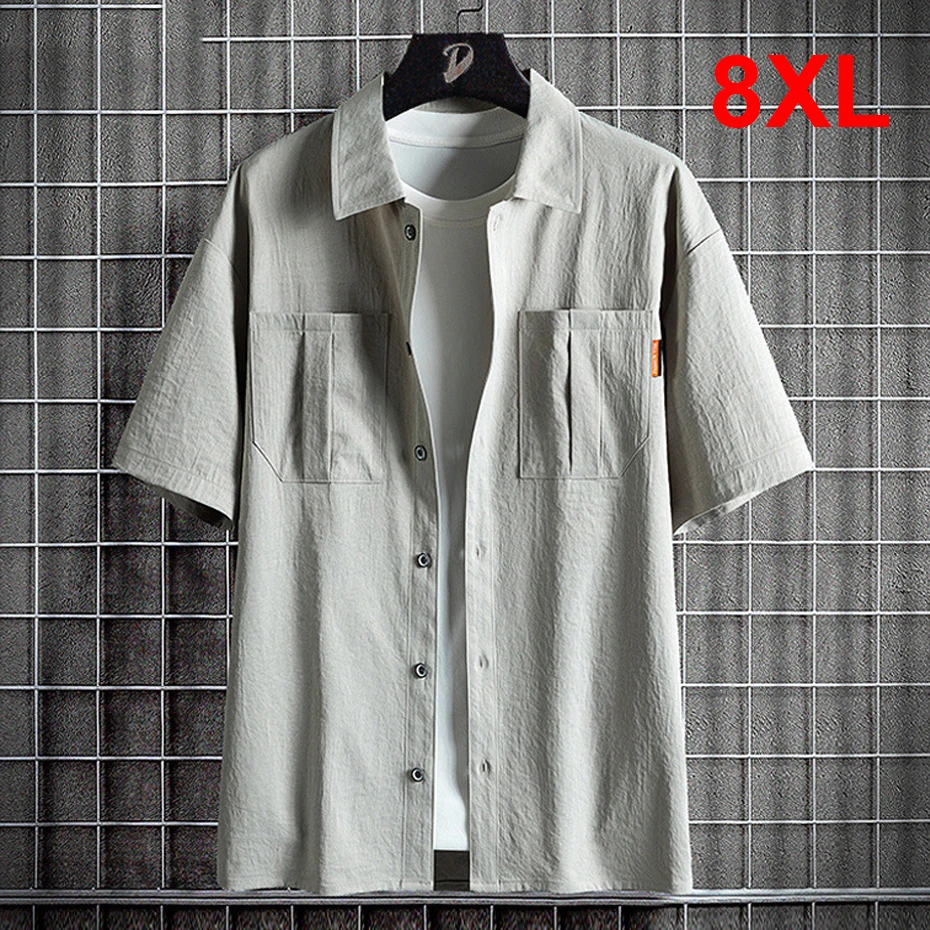 

Summer Short Sleeve Shirt Men 8XL Plus Size Shirts Fashion Casual Solid Color Shirts Male Summer Tops Big Size 8XL