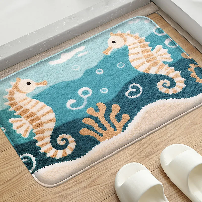 Beach and Seaside Shower Room Carpet Toilet Water Absorbing Foot Mat Decorative Mat Bathroom Door Mat Machine Washable
