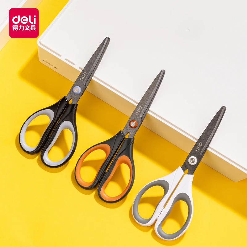 Deli Non-adhesive Scissors Coated Anti-Rust Stationery Small tesoura hand-cut paper household Sharp scissors couteau Art Supplie