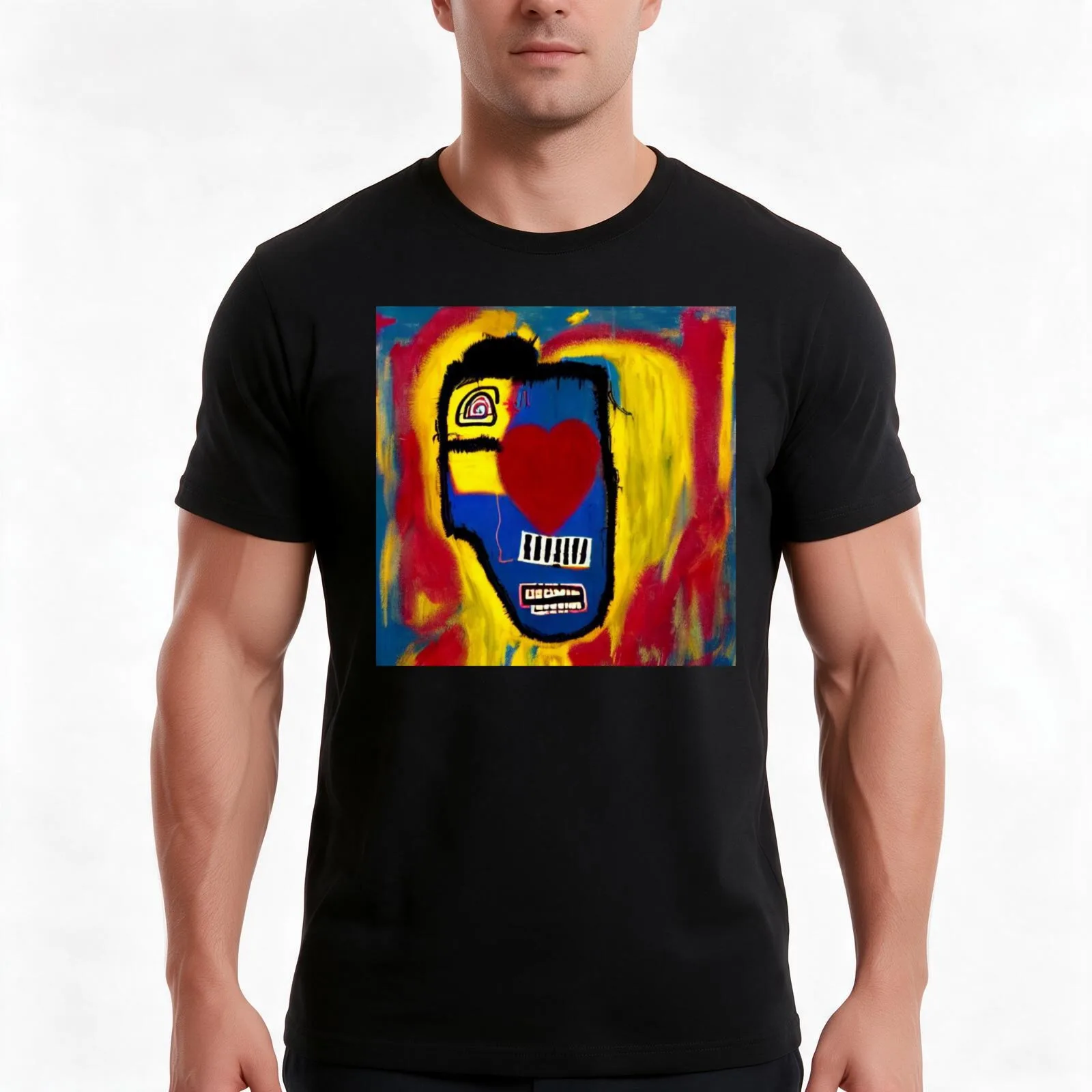 Art AI Mind And Heart Street Art T-Shirt, Summer Casual Cotton Tee, Oversized Streetwear Tops, Vintage Graphic Print