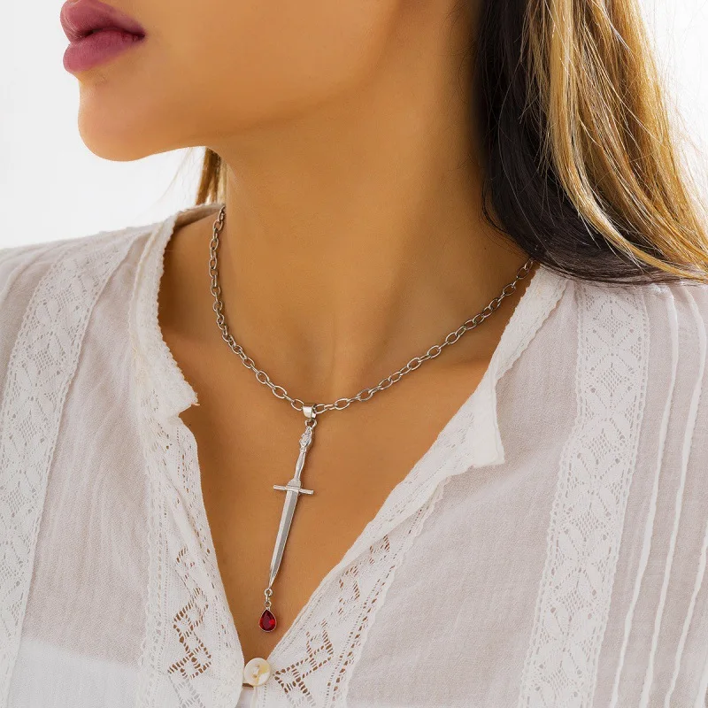 

Goth Sword Pendant Necklace For Women Silver Color Chain Fashion Jewelry Gothic Accessories Halloween Party Wholesale
