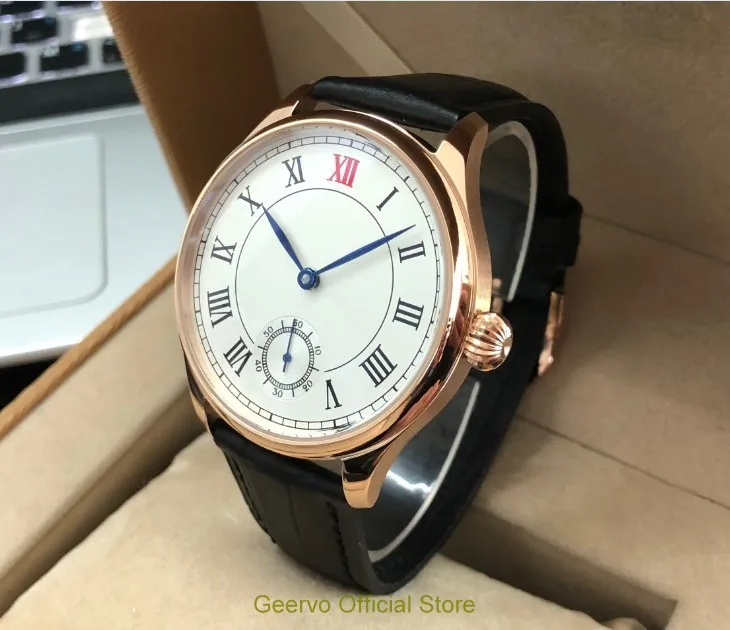 

44mm Sapphire crystal or Mineral glass Asian 6498 Mechanical movement men's watch Rose gold case Pilot watch PA79-P8