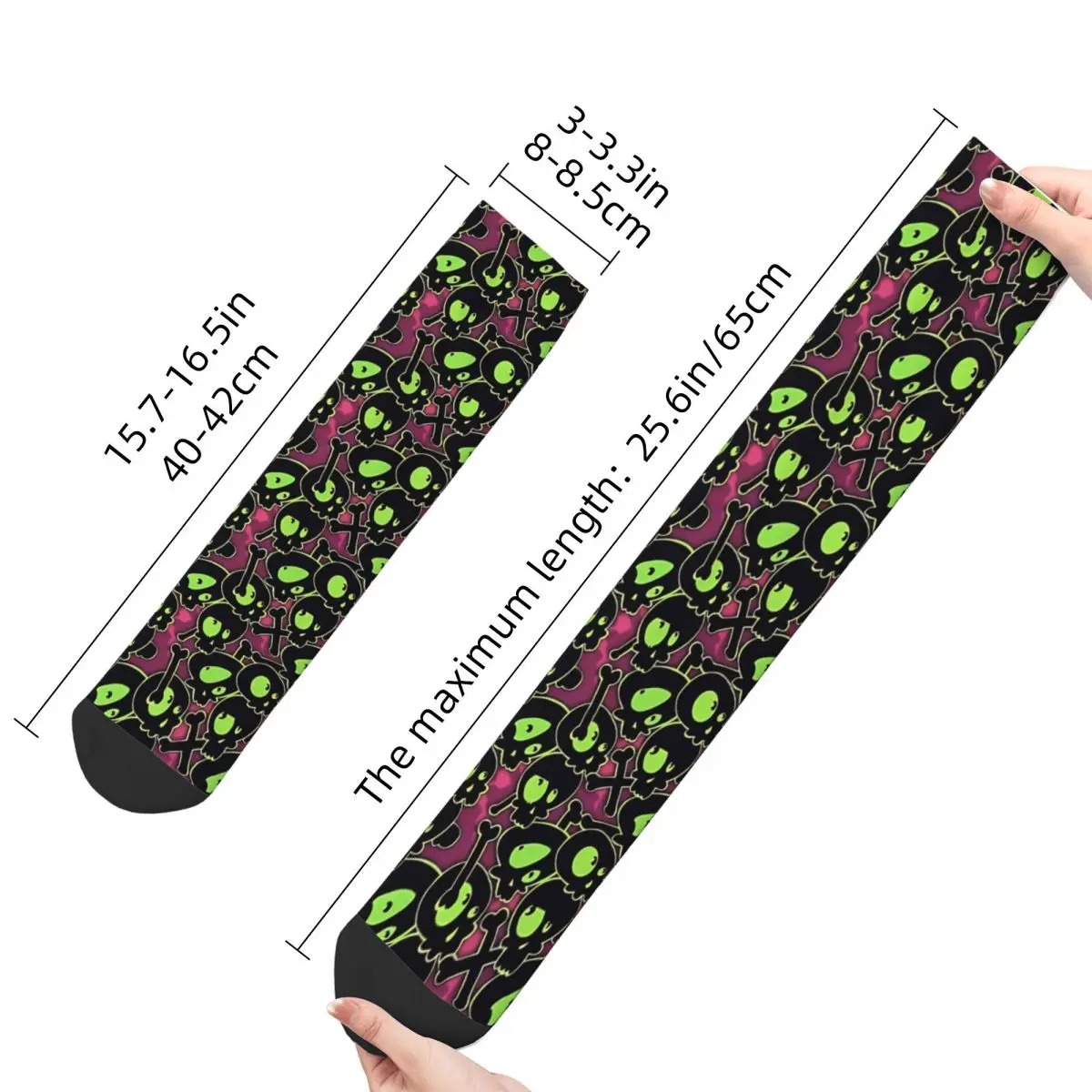 Vintage Green Black Cartoon Skulls Pattern Men's Socks Skull Style Unisex Hip Hop Seamless Printed Happy Crew Sock Gift