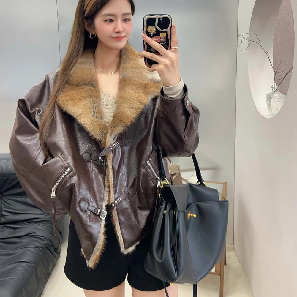 Chaqueta de lujo con cuello peludo, abrigos cálidos de manga larga, cárdigan de invierno, ropa de abrigo gruesa de plumas de ganso