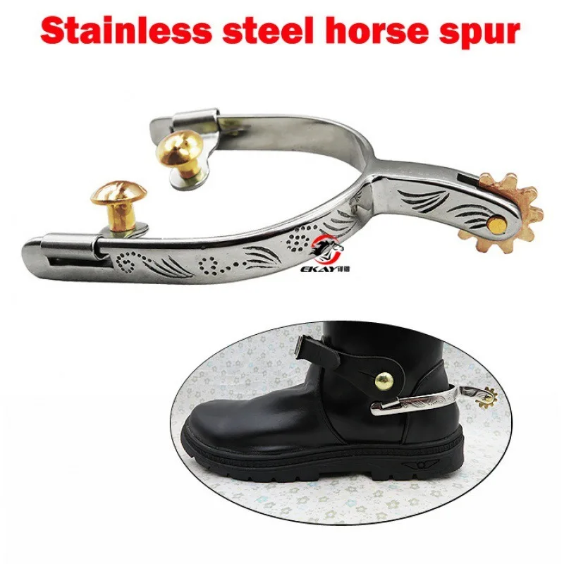 

Stainless Steel Western Cowboy Spurs With Copper Gear And Leather Buckle-Spurs