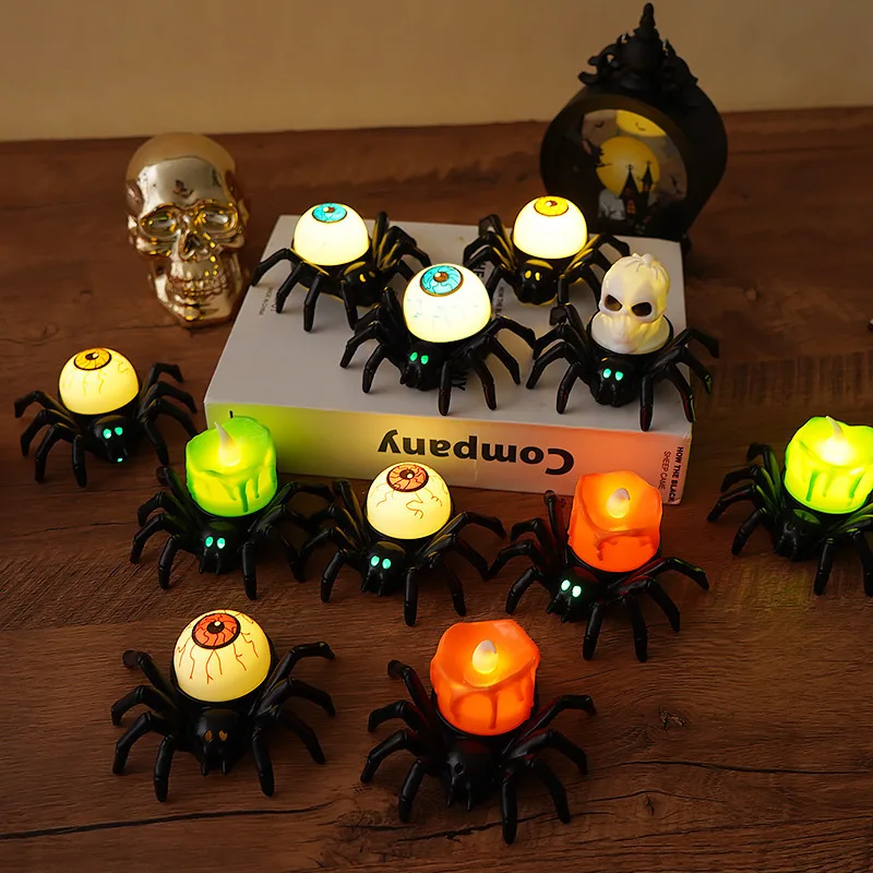 12pcs Halloween pumpkin lanterns funny spider candle lights atmosphere holiday decoration props led ornaments holiday gifts