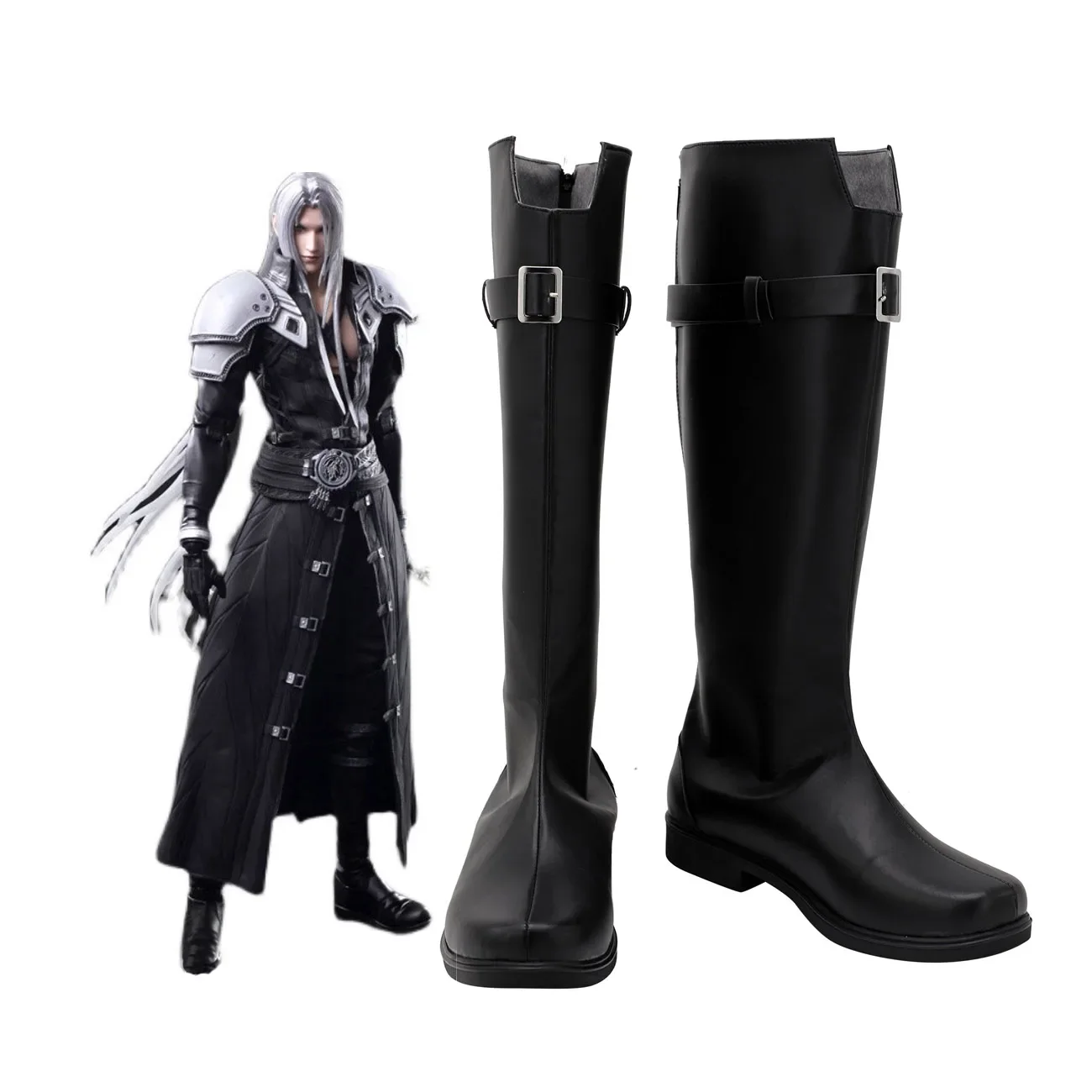 Final Fantasy7 Remake Sephiroth Cosplay Bottes, Chaussures en cuir noir, Sur mesure