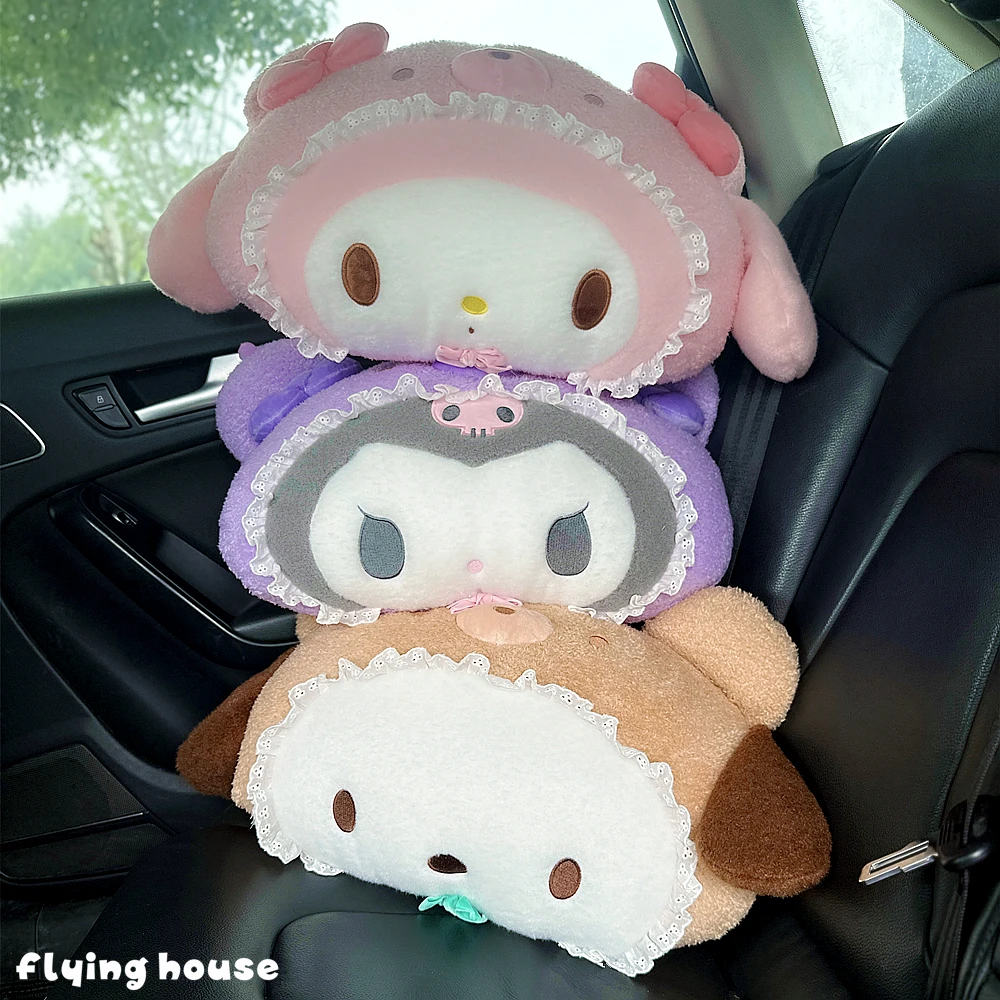 Lindo Sanrio cojín para reposacabezas asiento de coche dibujos animados Kuromi My Melody Cinnamoroll Pom Purin almohada cómoda decoración del hogar