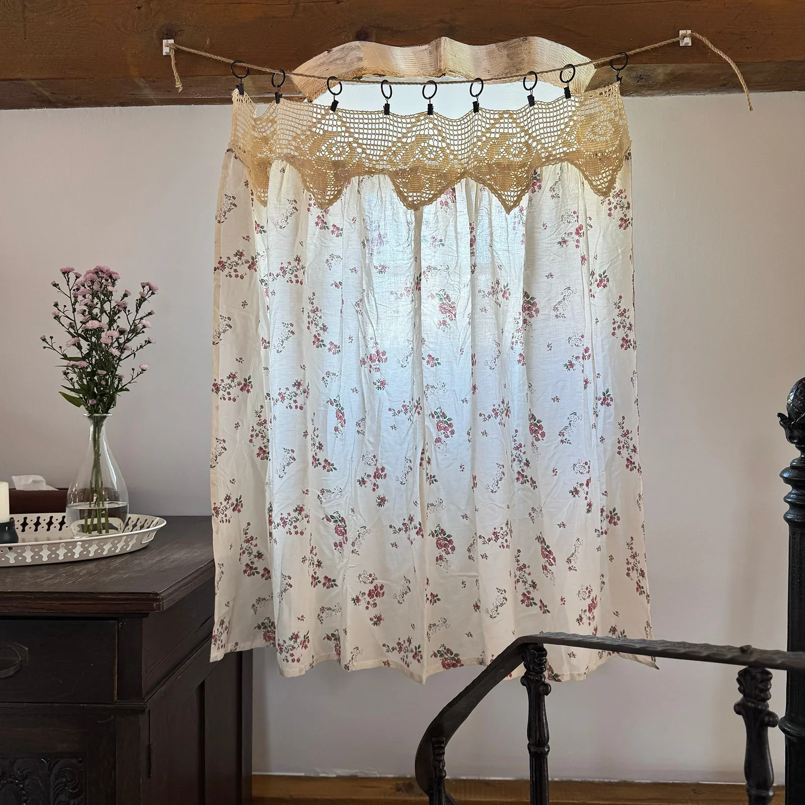Romantic Style Floral Pattern Cotton Curtain Enclosure Kitchen Door Curtains Cafe Living Room Window Kitchen Curtain Decoration