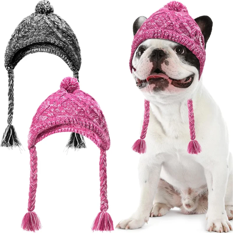 Polar Pom Pom Hat Warm Pet Dog Winter Knitted Hat Hats For Small Dogs Winter Dog Hat With Ear Holes And Long Tassel