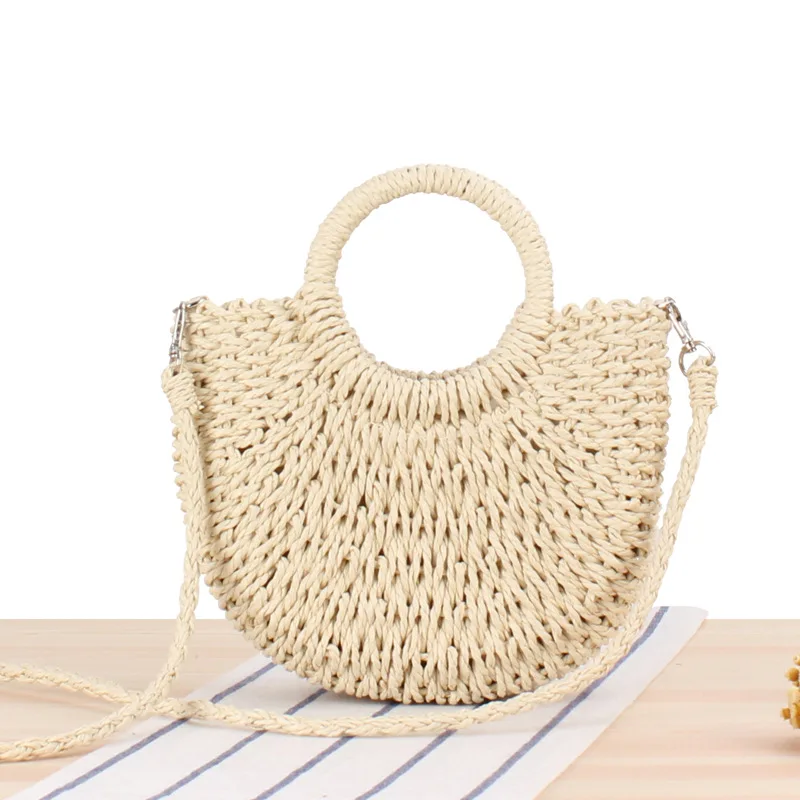 Borsa da spiaggia a mezza luna in Rattan di paglia intrecciata a mano borsa a tracolla a tracolla scavata estiva da donna di grande capacità