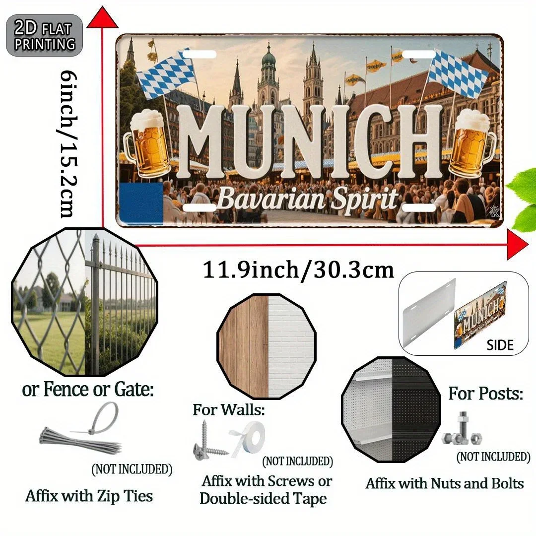 2D Flat Vintage Bavarian Spirit Aluminum License Plate Retro Wall Hanging Plaque Decor No Electricity Needed Indoor Use