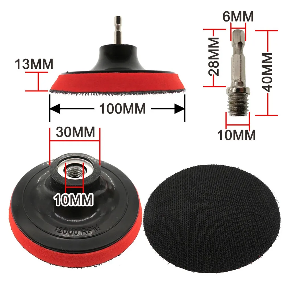 Accessories Backing Pad 4 Inch/100mm 6.35mm And Backing Pad Drill Adapter For Rotary Tools Hex Hook Polyurethane