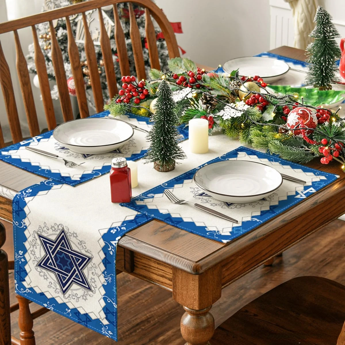 Passover Linen Placemats Kitchen Dining Table Decor Hexagon Jewish Holiday Party Heat Resistant Table Mat Passover Decorations