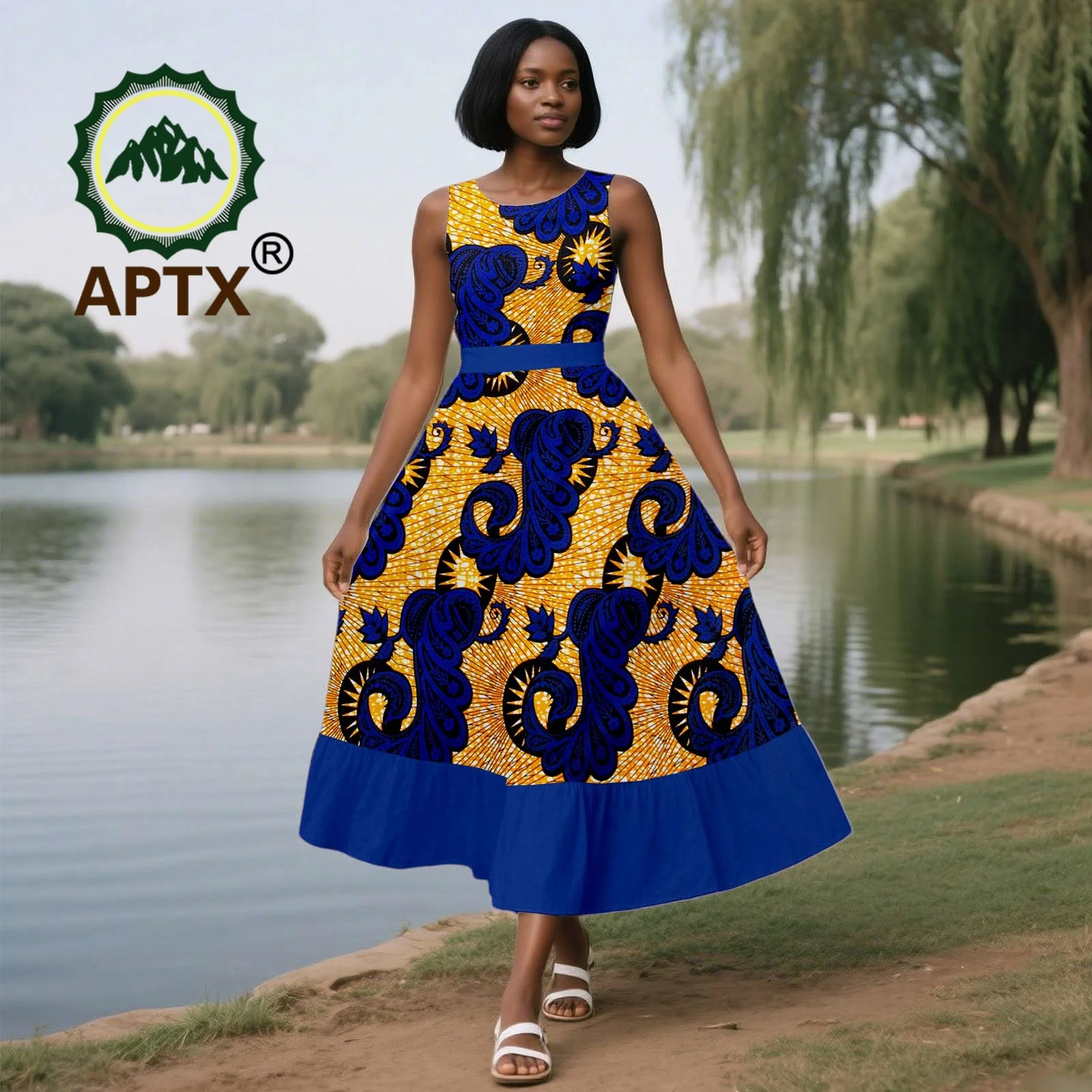 African Dress for Women Ankara Print O-Neck Sleeveless Ankle-Length Patchwork Dress Dashiki Elegant fashion Casual Party Dress