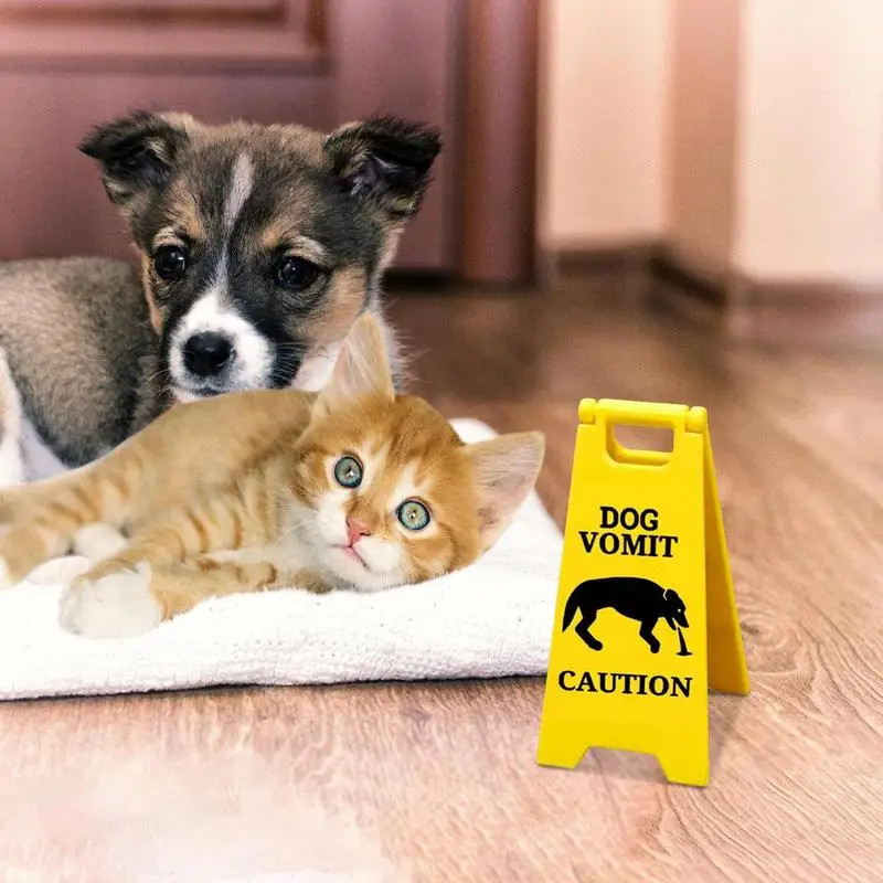 Cat Dog Vomit Sign Funny Cat Warning Sign Decoration Wet Floor Warning Sign for Safety for Bathroom Living Room Kitchen