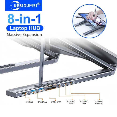 Soporte 8 en 1 estación de acoplamiento aleación de aluminio soporte para ordenador portátil Hub TYPE-C a adaptador HDMI 4K PD100W USB3.0 5Gbps Hub USB Splitter