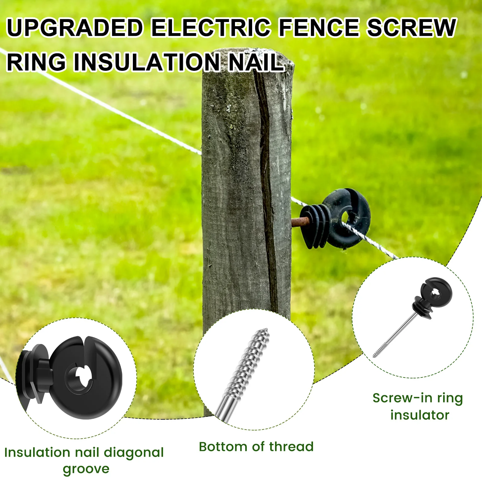 50-Pack M6 Threaded Electric Fence Insulation Nails – Screw-In Insulators For Livestock