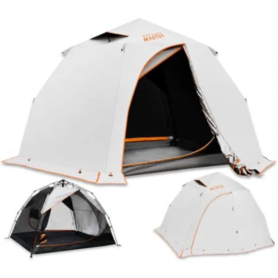

2 Person Camping Tent for Outdoor Use, Polyester Fabric, Gray, Waterproof and Weatherproof Double Layer Design