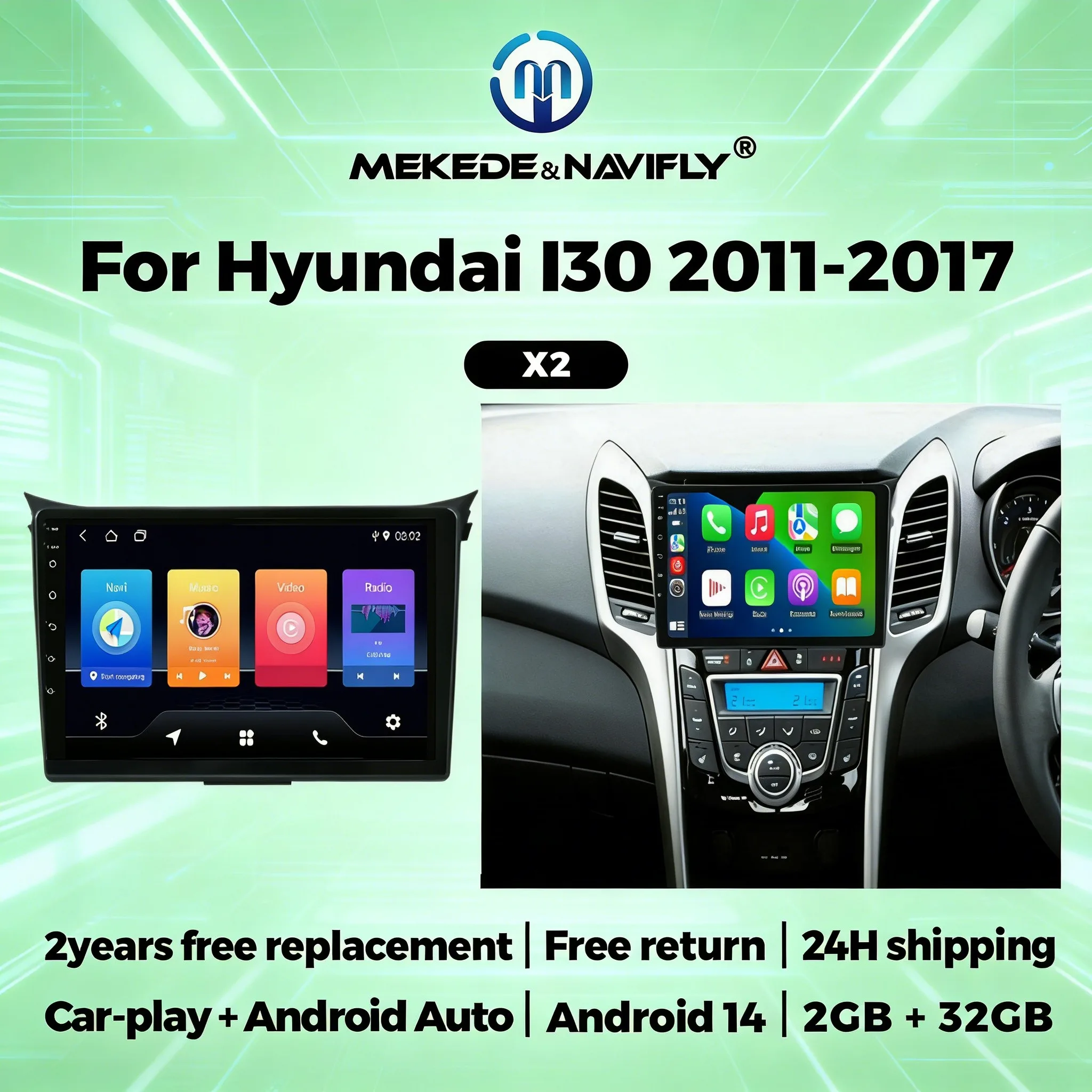 

Автомагнитола с CarPlay и Android Auto для Hyundai I30 Elantra GT 2011-2017, GPS, беспроводной CarPlay, мультимедийный проигрыватель, DSP, FM, авторадио