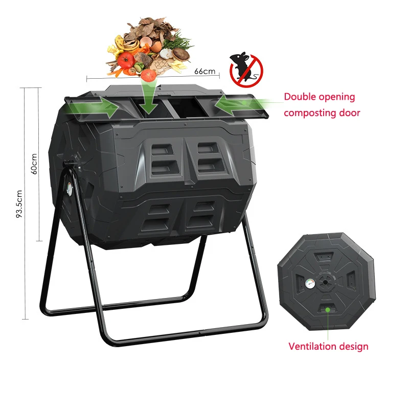 Outdoor Compost Tumbler Bin with Thermometer, Dual Chambers 42 Gallon Rotating Function, Ideal for Backyard, Garden, Yard