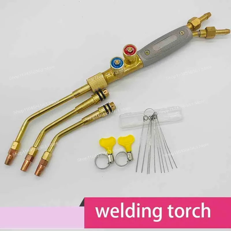 Japanese Type Jet Torch Gas Welding Tool for Oxygen Acetylene Propane, 8mm Inlet 5 Nozzles Brazing Cutting Kit