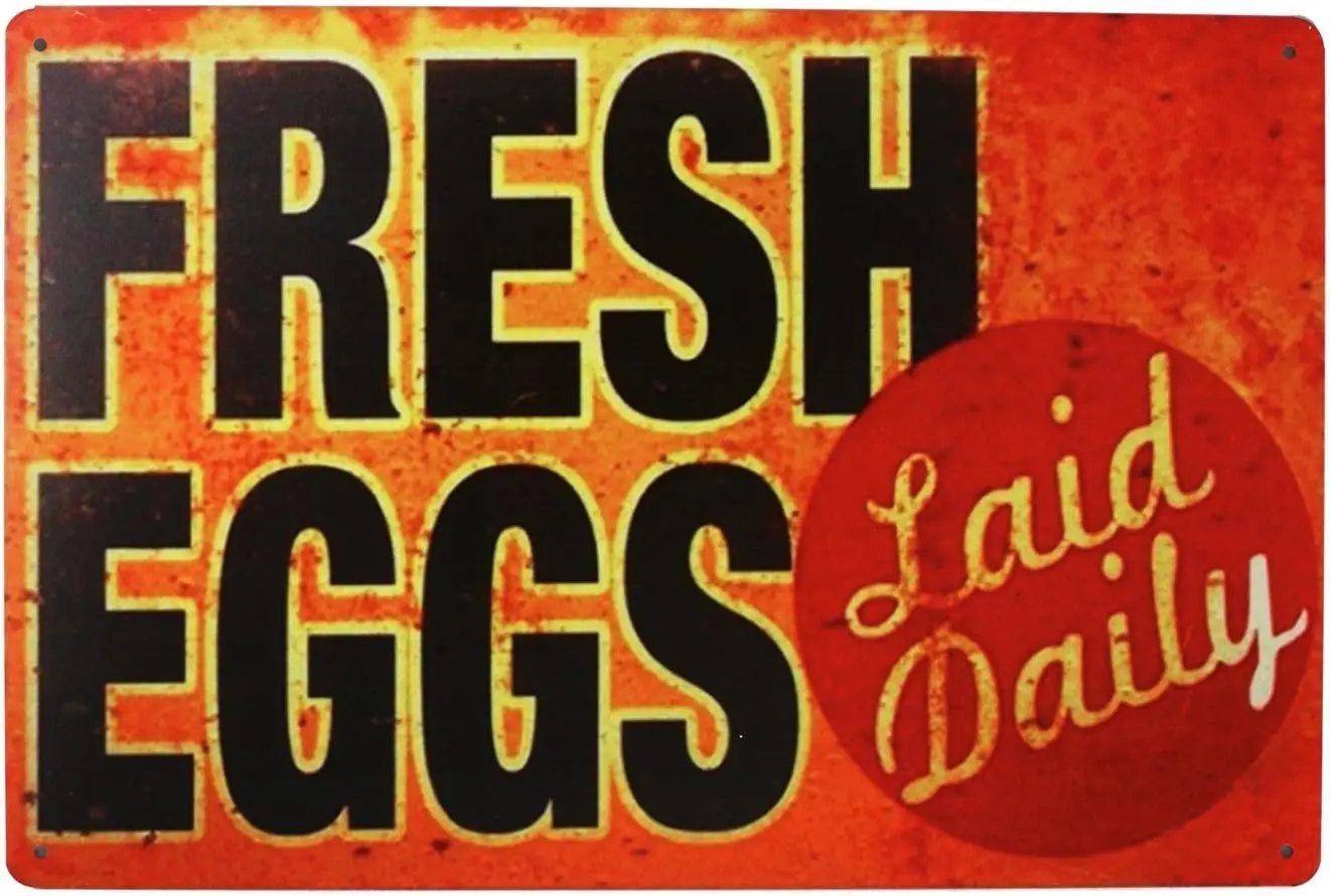 SUMIK Fresh Eggs Metal Tin Sign, Vintage Art Poster Plaque Store Kitchen Home Wall Decor