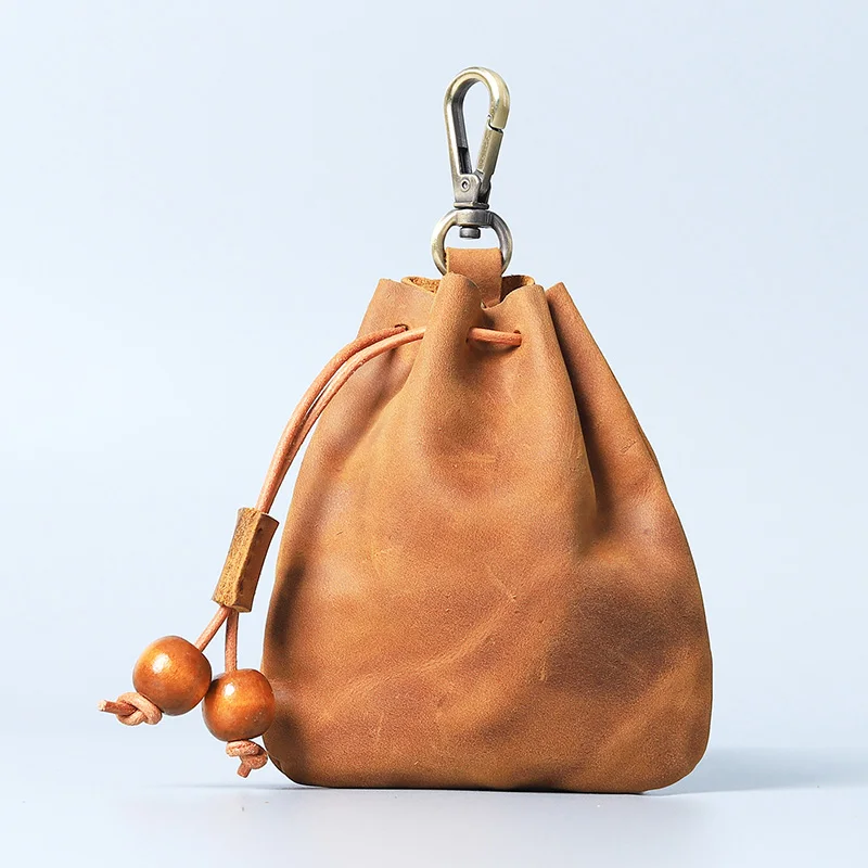 Handgefertigter Vintage-Geldbeutel aus echtem Leder mit Kordelzug, Mini-Portemonnaie aus weichem Leder, Schlüsselbörse für Damen – Detail 8