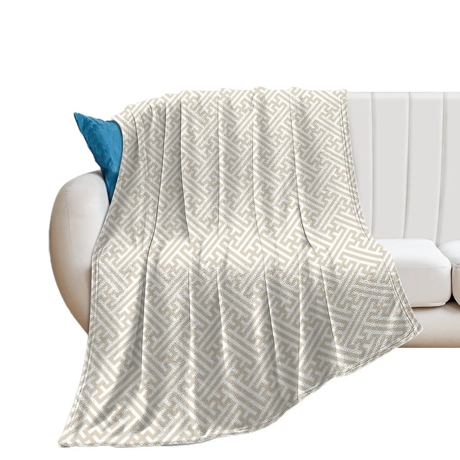 

Sayagata - Japanese Traditional Pattern - Ivory & White Throw Blanket Sofa Throw Hair Blankets