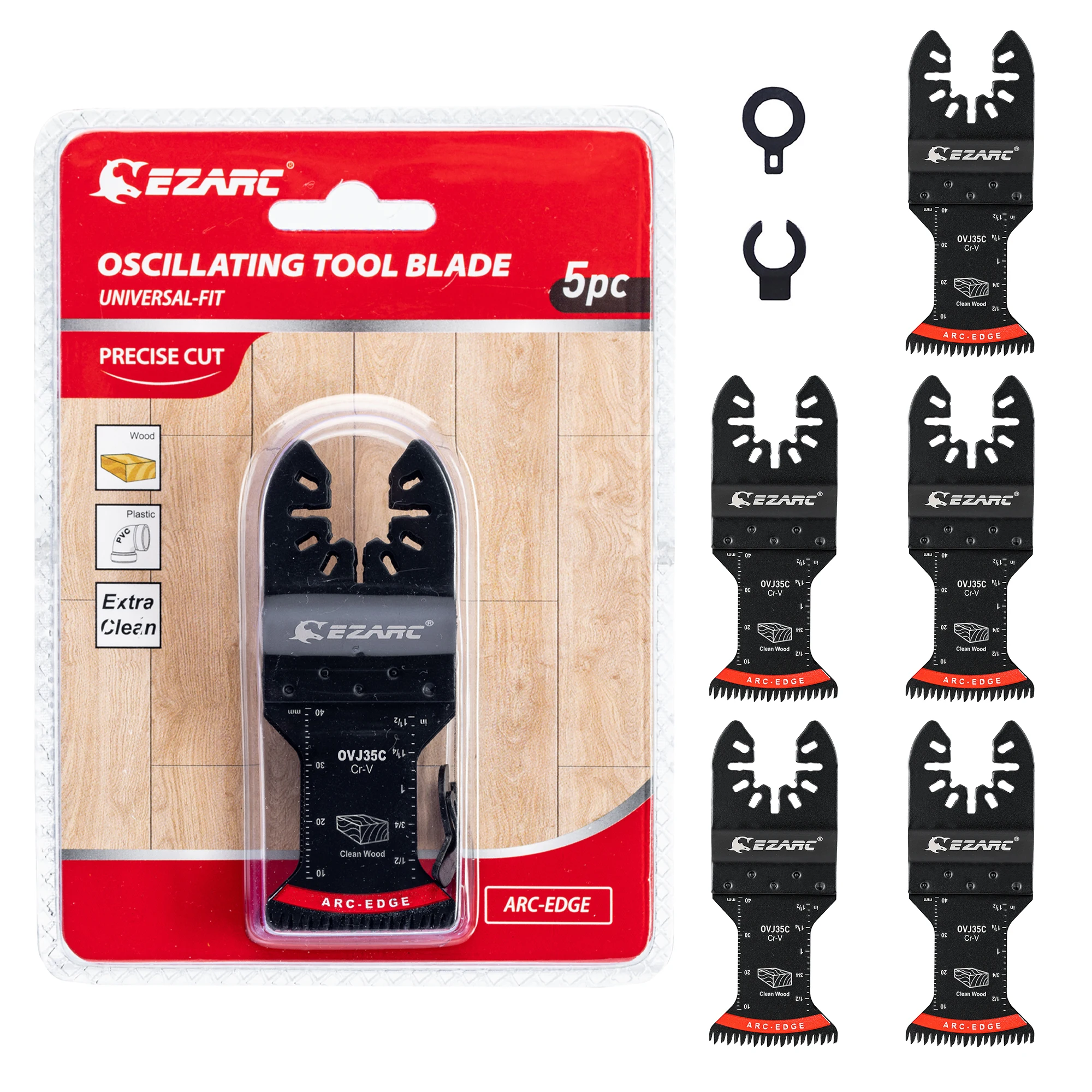EZARC 5PC Japanese Teeth Oscillating Saw Blades Arc Edge Cr-V Oscillating Multitool Blades Clean Cut for Wood, Plastic