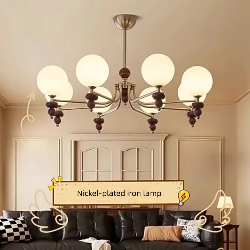 

French Nickel Led Chandelier Living Room Wabi Sabi Wood Pendant Lights European Home Decor Hanging Lamp Led Luminarias Lighting