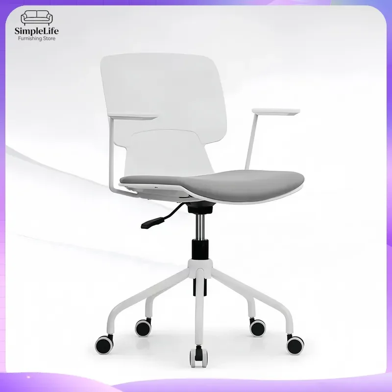 Ergonomic Office Chair Plastic Rotating Computer Desk Seat Curved Cushion Open Back Fixed Armrest Modern Home Study Furniture