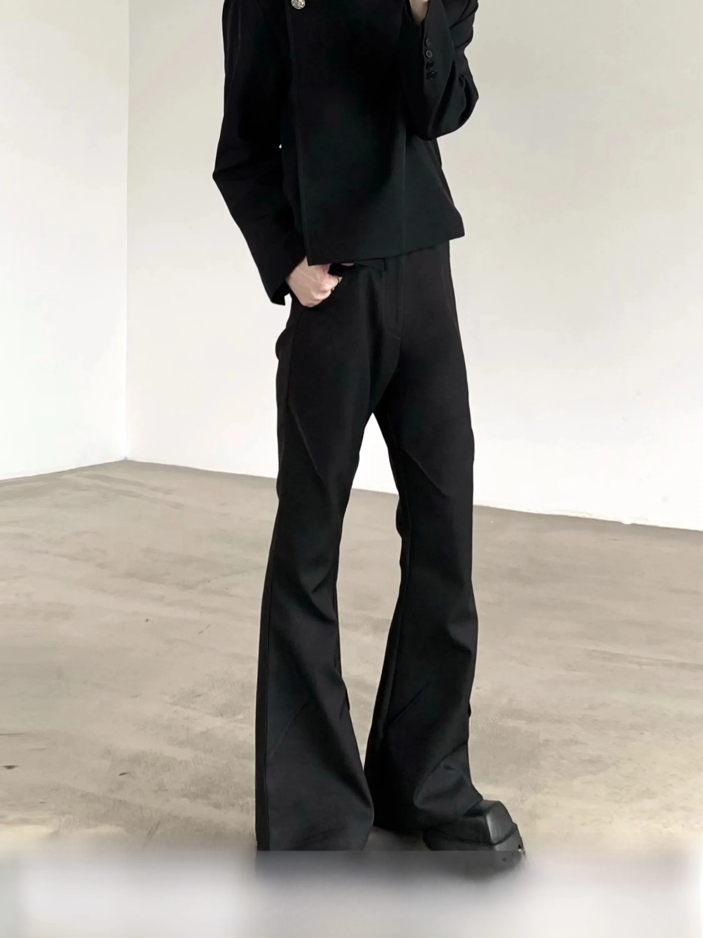 Cleanfit High Waist Flared Casual Commute Men's Pants Dark Splitting Hand Ironed Pleats Comfortable Composite Fabric