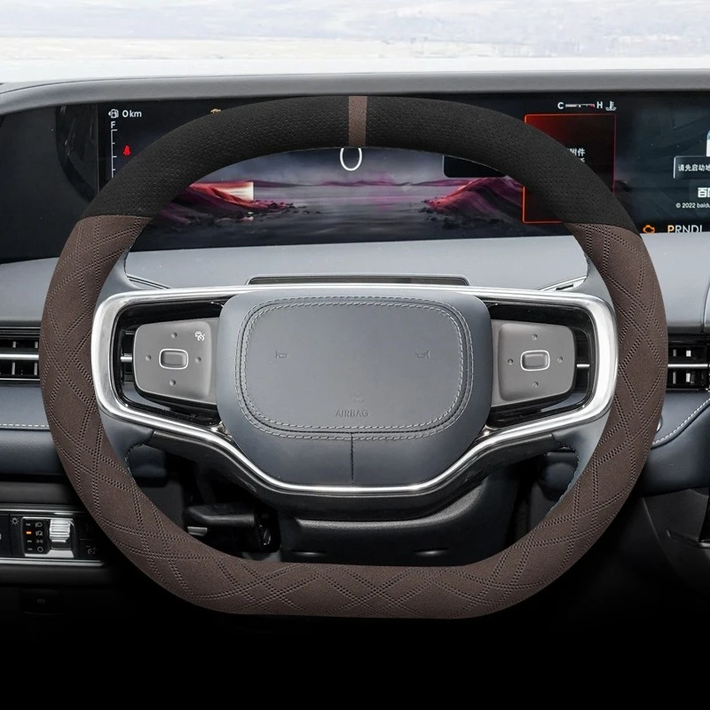 For Lincoln Nautilus 2021-2025 Nappa Leather Steering Wheel Cover Non-slip Durable Four Season Universal Car Interior Accessory