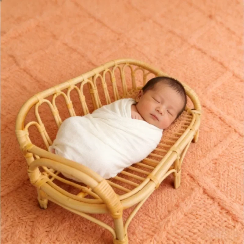 Studio Photography Posing Accessories 1pc Handmade Vintage Bamboo Chair Basket Crib for Newborn Baby Girl Boy Photo Shoots Props
