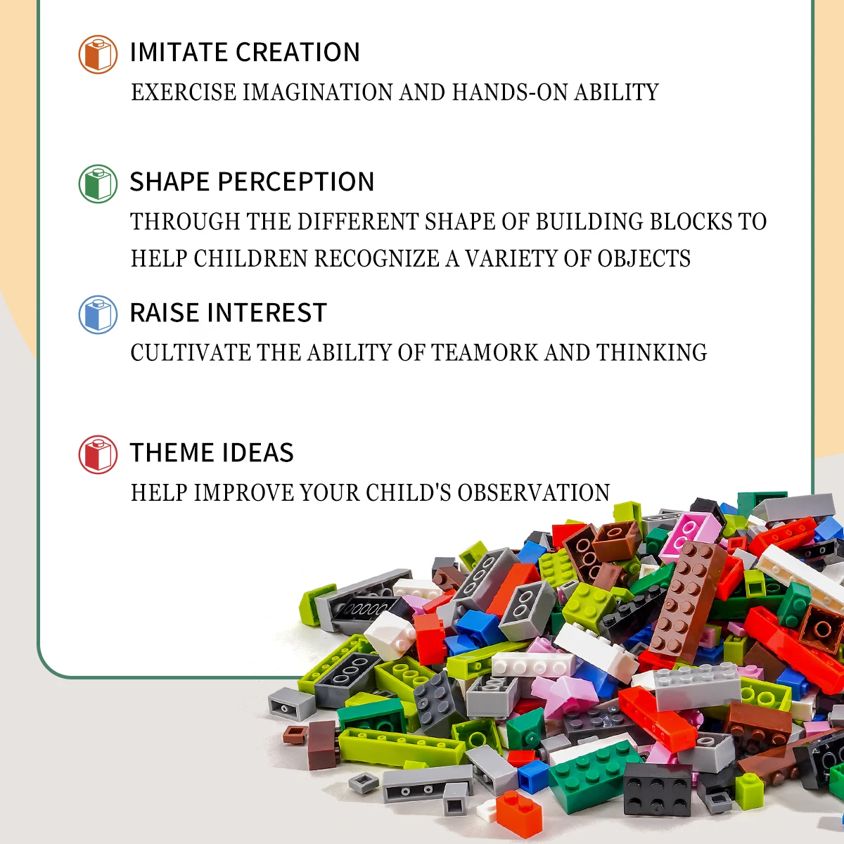 500g2x2 Beveled DlY Building Blocks Figure spesseRaggi Punti Formato creativo educativoCompatibile con i giocattoli di plastica per bambini