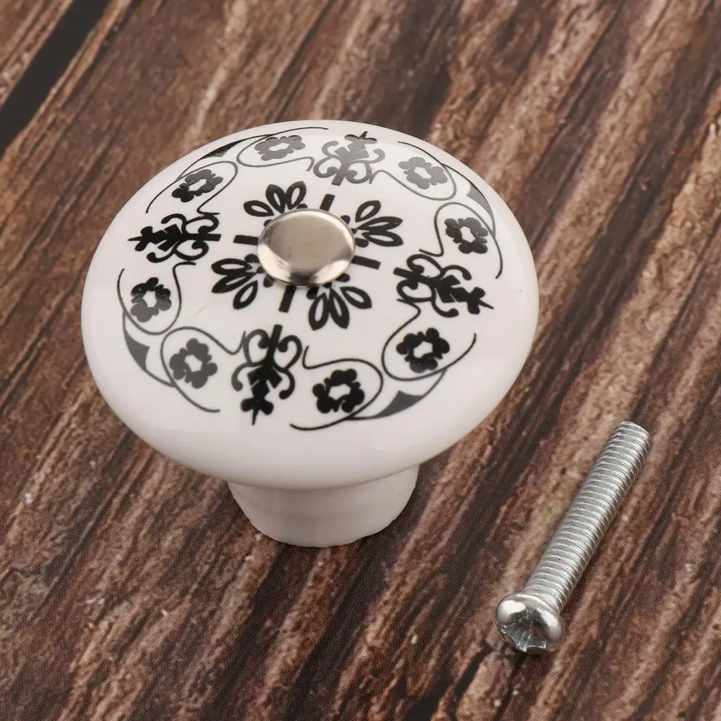 38mm Round Ceramic Cabinet Pull Knobs for Drawer Dresser Kitchen Wardrobe Cupboard Vintage Clolck Printed European Style