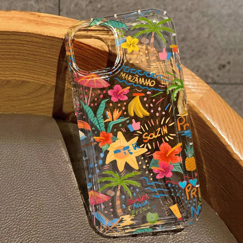 

Pop Banana Hibiscus Print Clear Phone Case For IPhone 16 15 13 12 11 14 Pro Max X XR XS SE2020 7 8 16 15 Plus Shockproof Back Co