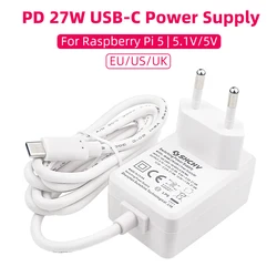 라즈베리 파이 5, 5.1V 5A 전원 공급 장치, PD 27W, USB C 타입 충전기, EU 미국 영국 플러그 전원 어댑터, 라즈베리 파이 5/4B RPI 5 용