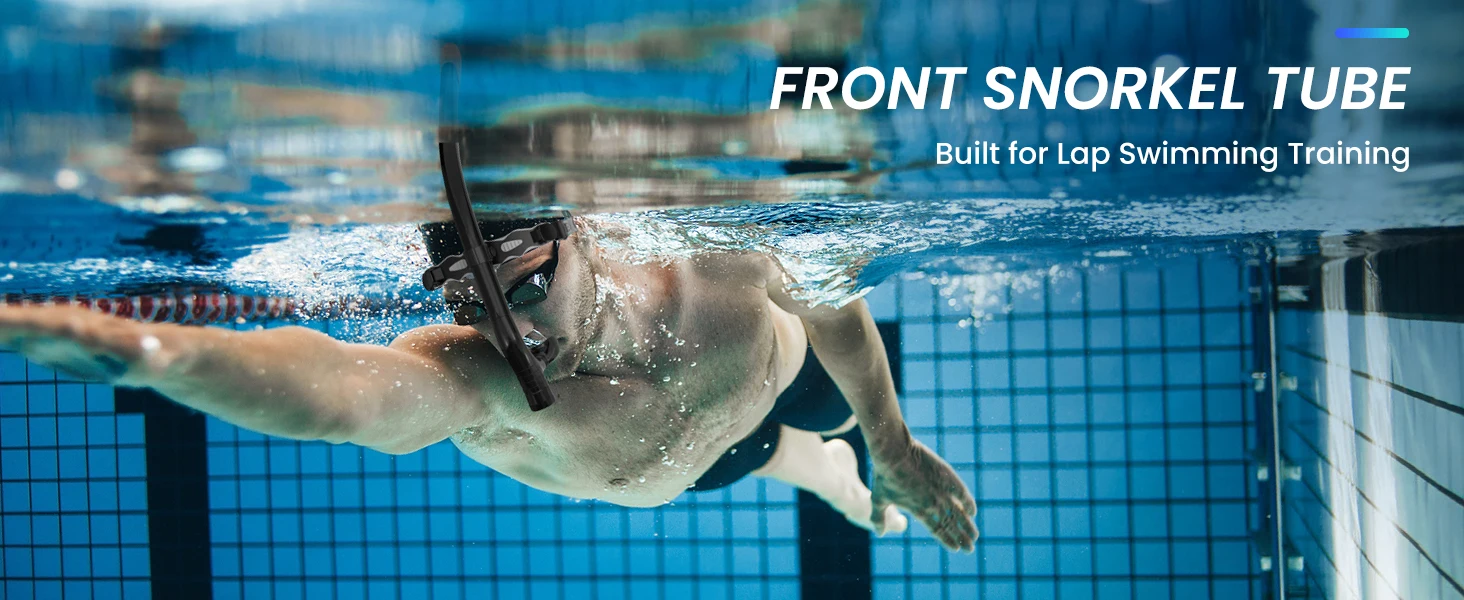 Silikon-Schwimmschnorchel mit mittig angebrachtem Mundstück und Einweg-Entlüftungsventil für Beckenschwimmen und Training – Detail 4