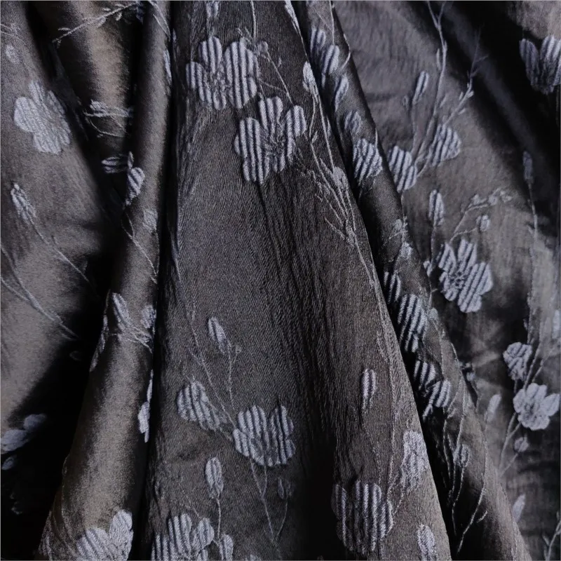 Soft drape dark floral cheongsam evening dress black jacquard plant set pants fabric