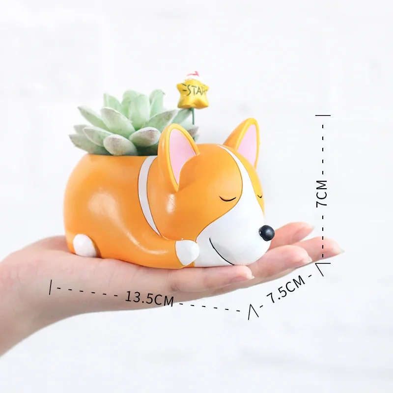 Cute Puppy Corgi Planter for Succulents Plants, Decorative Dog Flower Pot Container for Mini Bonsai Home Tabletop Decor