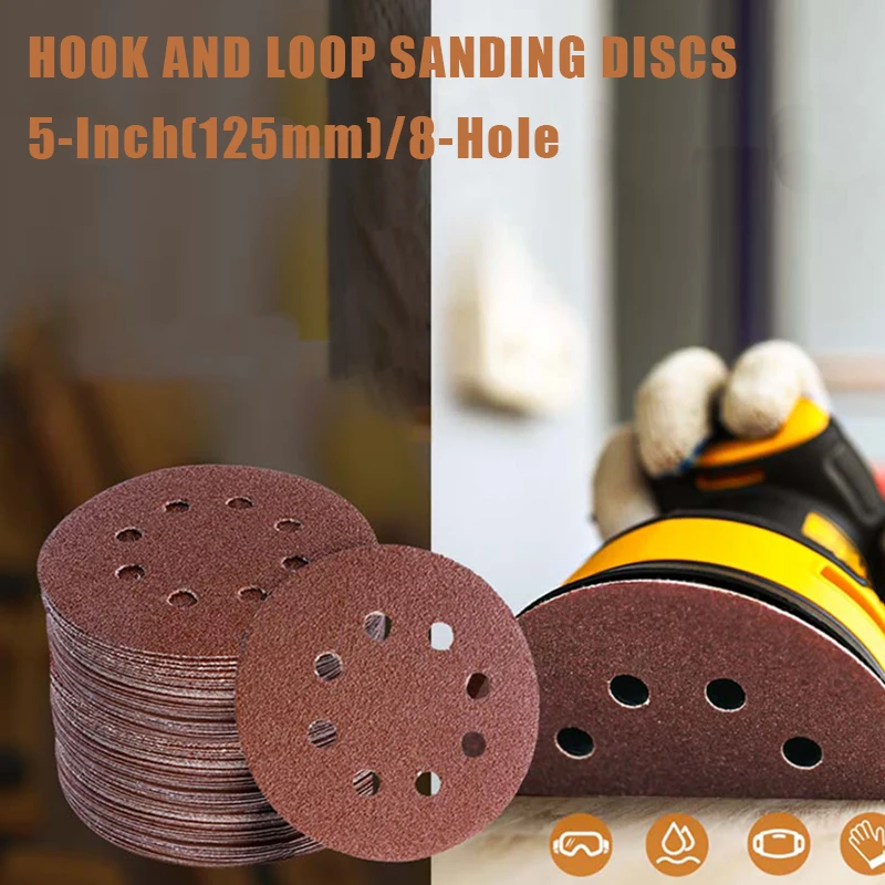 

50 Pcs 5 Inch 8 Hole 125mm Sanding Discs Woodworking Metal Grinding Disc Abrasive Polishing Tool 40/1000/2000 Grit Sandpaper