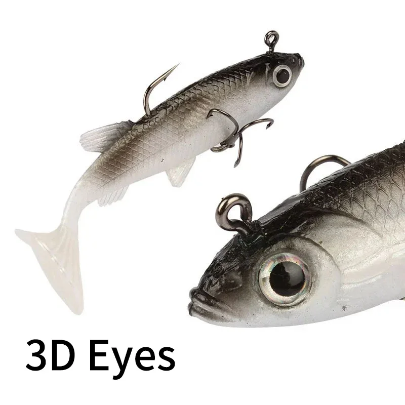 Lead Soft Fishing Lure 8cm 13g T Tail Wobblers Swimbait Silicone Artificial 3D Eyes Bait Carp Fishing Lead Jig Fishing Tackle image 2
