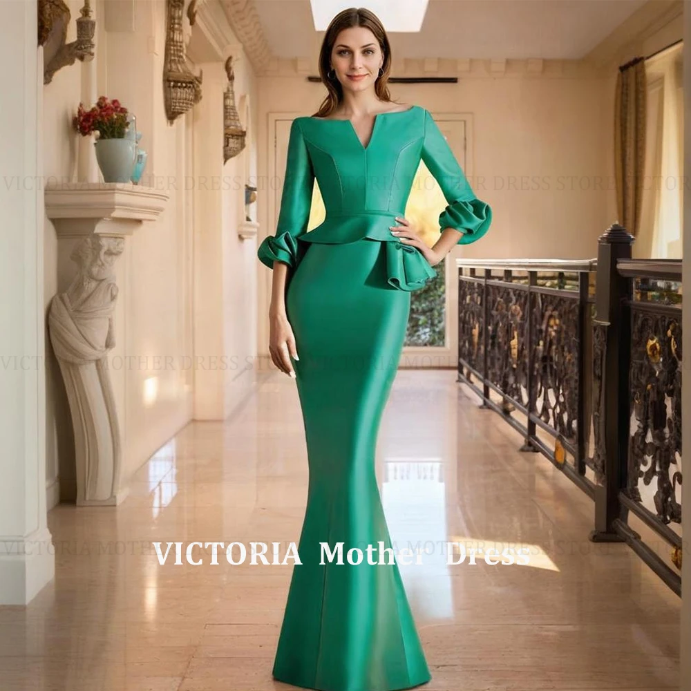 

VICTORIA Customized Simple Green Mother of the Bride Dress 2025 Satin Mermaid V-Neck Long Wedding Guest Dress Party Evening Gown
