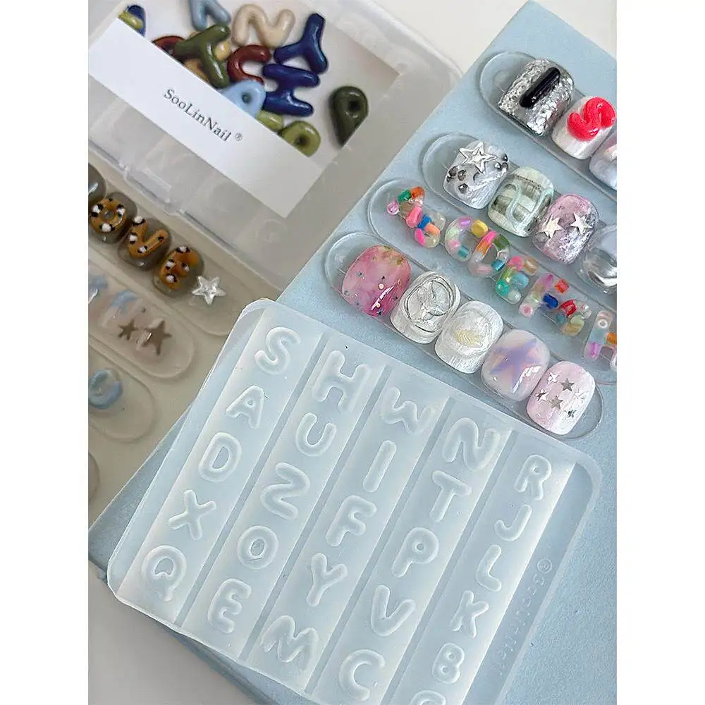 

A-Z Alphabet Letters Nail Art Stamping Carved Silicone Mold DIY Template Stencils Reusable Tools 2026 New Arrivals