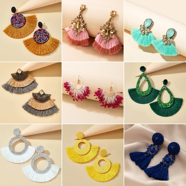 Tocona Bohemian Tassel Drop Dangle Earrings for Women Shiny White Green Crystal Stone Wedding Jewelry Accessories 20043 AliExpress