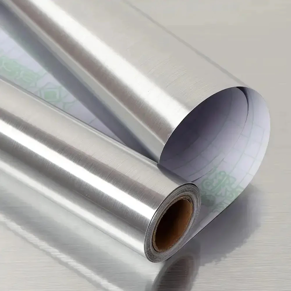 PVC Stainless Brushed Silver Removable Wallpaper Decor Film Vinyl Waterproof Oil-proof House Appliance Kitchen Elevator Sticker